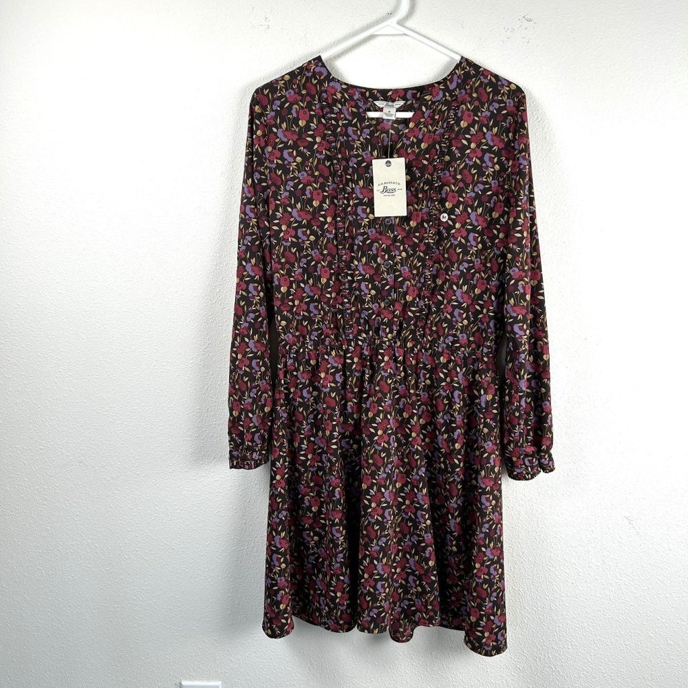 Bass Dress Size M Purple Pink Floral Long Sleeve Knee Length Cottagecore NWT‎
